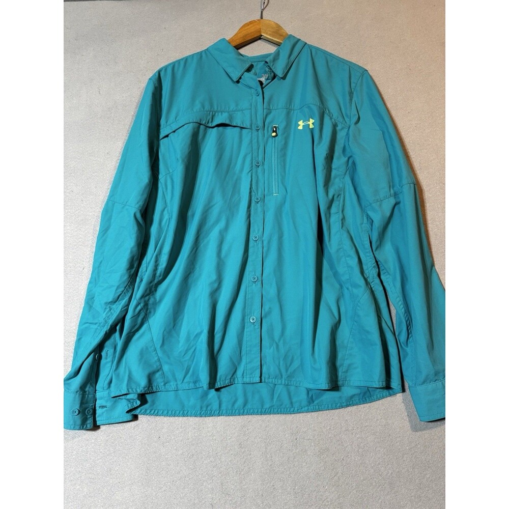 Under Armour Heat Gear Loose Vented Long Sleeve Fishing Shirt Size XL Teal Color